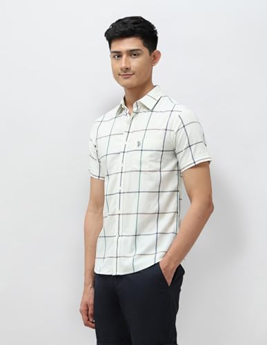 Image of U.S.Polo Association Men's Windowpane Checked Tailored Fit Shirt (USSHT3039H Ivory 44)