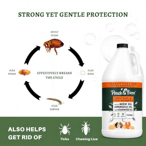 Image of POOCH & FURR (1000 ML) Natural Neem Anti Tick and Flea Dog Shampoo | with Neem, Lemongrass and Camphor Oil | Paraben Free, PH Balanced and Cruelty Free (1000 ml)