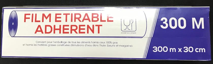 Film alimentaire étirable PRO avec BARRE DE COUPE - 30 cm x 300m - conditionnement aliments, protection fraicheur, cuisson micro-ondes et congélateur