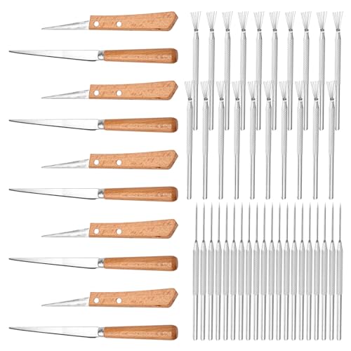 Fettling Knife and Sculpture Feather Pin Set, 10pcs Knife + 40pcs Pin Wooden Handle Carving Knife Ceramic Polymer Clay Pottery Tools for Pottery Sculpting Carving Modeling Craft Art DIY