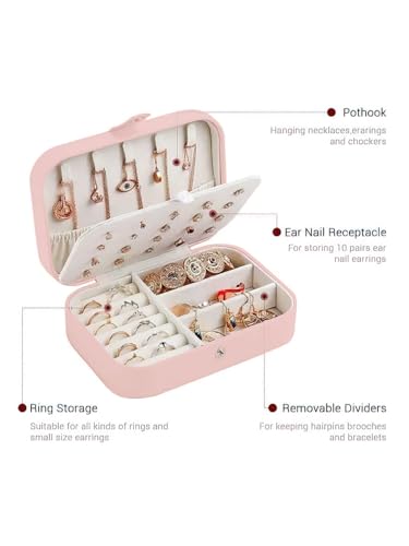 Image of Cortina Jewellery Organiser PU Leather Zipper | Portable Storage Box Case with Dividers | Container for Rings, Earrings, Necklace Home Organizer - Beige