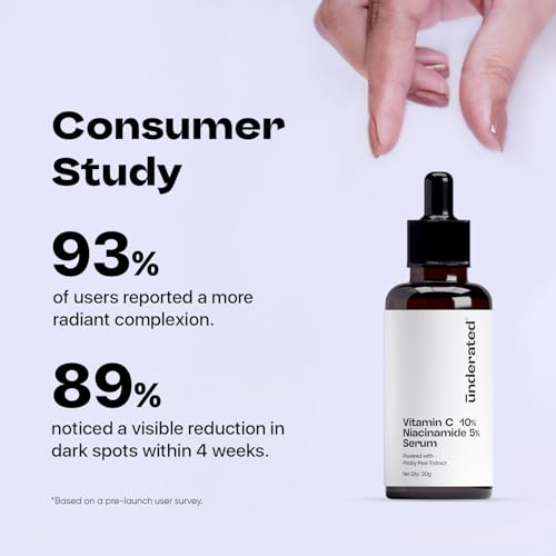 Image of Underated 10% Vitamin C Face Serum with 5% Niacinamide | For Glowing Skin | Brightening, Pigmentation & Dark Spot Reduction | For All Skin Types | 30 g
