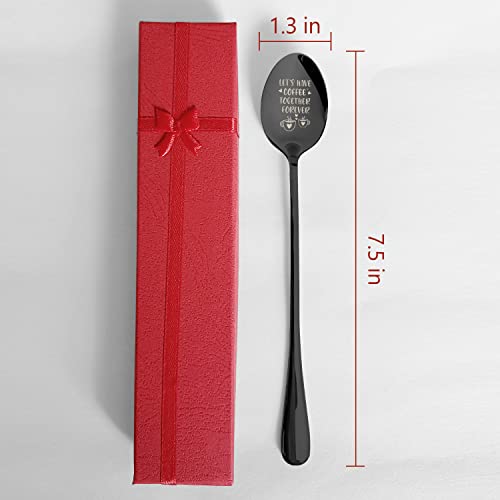 Pzjiean Let's Have Coffee Together Forever Black Engraved Stainless Steel Spoon Coffee Spoon Ice Cream Dessert Spoon Gifts For Sister Brother Friends Coffee Lovers Birthday Christmas Graduation Gifts #TOP5