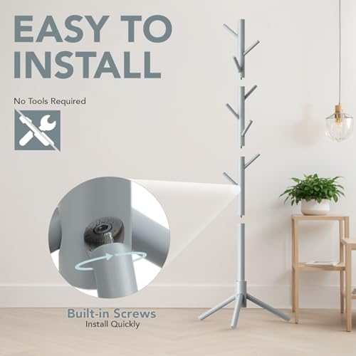 image for Hupmad Wooden Tree Coat Rack Stand,Sturdy Freestanding Coat Rack with 