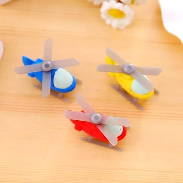 Image of AK Store (Pack of 4) 3D Cute Cartoon Shape Rubber Pencil Erasers, School Stationery for Kids, Boys Girls, Birthday Return Gifts (Helicopter)
