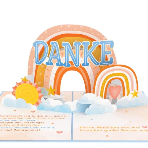 papercrush&reg; Pop-Up Dankeskarte f&uuml;r Erzieherinnen &ndash; 3D Gru&szlig;karte mit Regenbogen f&uuml;r Kita Erzieherin zum Dankesch&ouml;n sagen, Abschiedsgeschenk f&uuml;r Verabschiedung von Kindergarten, Vielen Dank f&uuml;r Alles