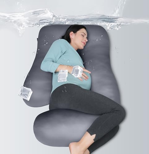 Image of MOON PARK Pregnancy Pillows for Sleeping - U Shaped Full Body Maternity Pillow with Removable Cover - Support for Back, Legs, Belly, HIPS - 65 Inch - Dark Grey - Cooling Cover