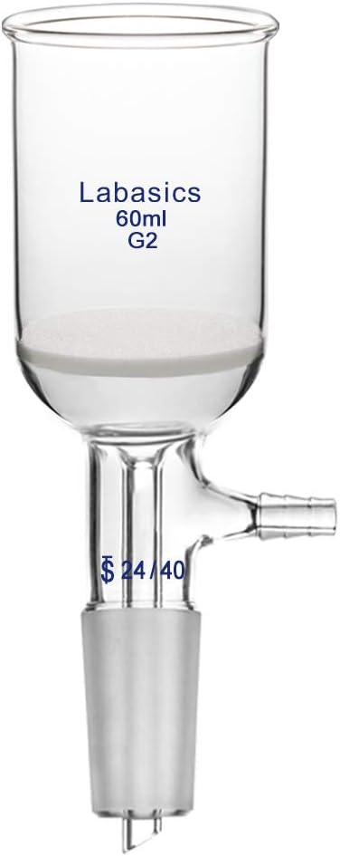 Labasics Borosilicate Glass Buchner Filtering Funnel 60ml with Medium Frit (G2), 43mm Inner Diameter, 57mm Depth, with 24/40 Standard Taper Inner Joint and Vacuum Serrated Tubulation (60ml)