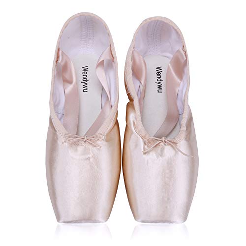 WENDYWU Professional Ballet Pointe Shoe for Kids Girl and Ladies Pink PU Soled Ballet Pointe Dance Shoes with Toe Pads3