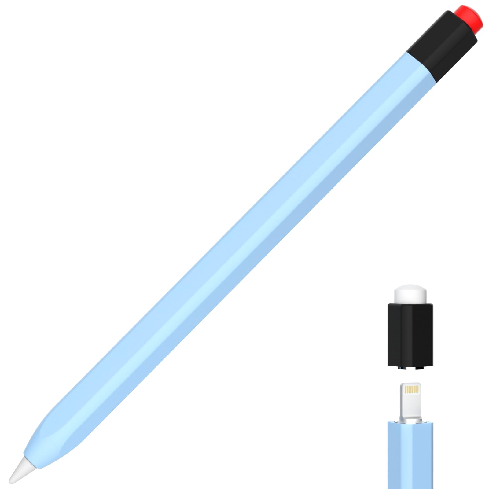 AZF Pencil Case Compatible with Apple Pencil 1st Generation Case, New Two Color Pen Cap Match, Silicone Protective, Comfortable Silicone Feel. (Sky Blue)
