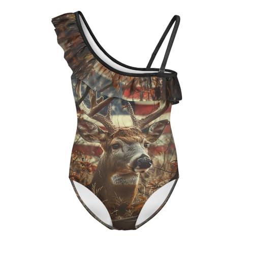 Girl’s One-Piece Swimwear 3-14 Years One-Shoulder Ruffle Swimsuits Kids Adjustable Strap Sleeveless Swimsuits