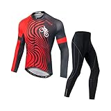 Yuanu Herren Fahrrad Anzug Fahrradbekleidung Herbst Winter Langarm Bike Trikot Set MTB Shirts Fahrradhose Winddichte Thermo Rad Klamotten 7# Fleece Top+Hose L