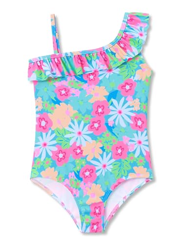 Image of Girls One Piece Swimsuits Adjustable Double Strap for Kids Palm Tree Print Toddler Bathing Suit Size 2T-10
