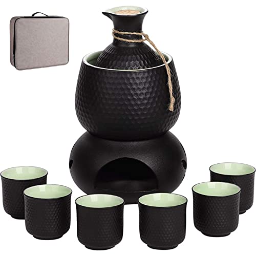 Traditional Stoneware Sake Set, 5 Pieces / 9 Pieces / 10 Pieces Style Sake Set Sushi Ceramic Sake Cups, Sake Bottle, Temperature Wine Glasses, Ceramic Tea Cup (10pcs Q)