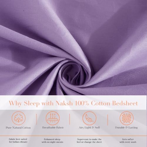 Image of Naksh Bedsheet for Double Bed King Size Plain 210 TC with 2 Pillow Covers | 100% Pure Cotton | 210 Thread Count | Soft, Breathable Fabric Built for Daily Use | Bed Sheet Double Bed | Lavender |