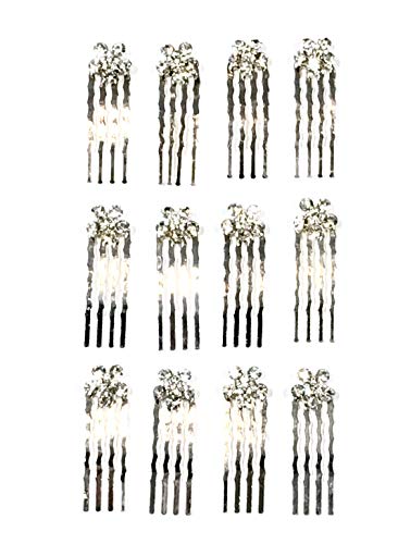 12 Pieces Clear Rhinestone With Silver Color Metal Mini Comb C-5