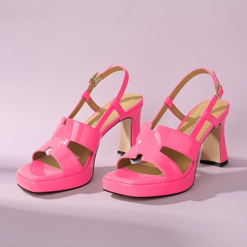 Image of ROSERWISH Heels for Women Chunky Block Platform High Heels Square Open Toe Strappy Heel Sandals Wedding Party Prom Fashion Slingback Dress Pump Sandals Shoes
