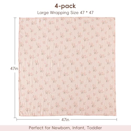 Image of david's kids 4 Pack Baby Muslin Swaddle Blankets, 100% Cotton and Ultra Soft Breathable Receiving Blanket Wrap for Girls, New Born Essentials, Large 47 x 47 inches, Animals & Floral