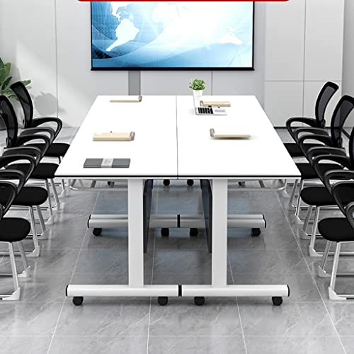 Foldable Computer Table, Flip Top Mobile Training Table With Modesty,Storage Layer And Lockable Wheels For Conference Rooms,Training,Media Centers,Classrooms ( Color : White , Size : 180*60*75Cm ) #TOP1
