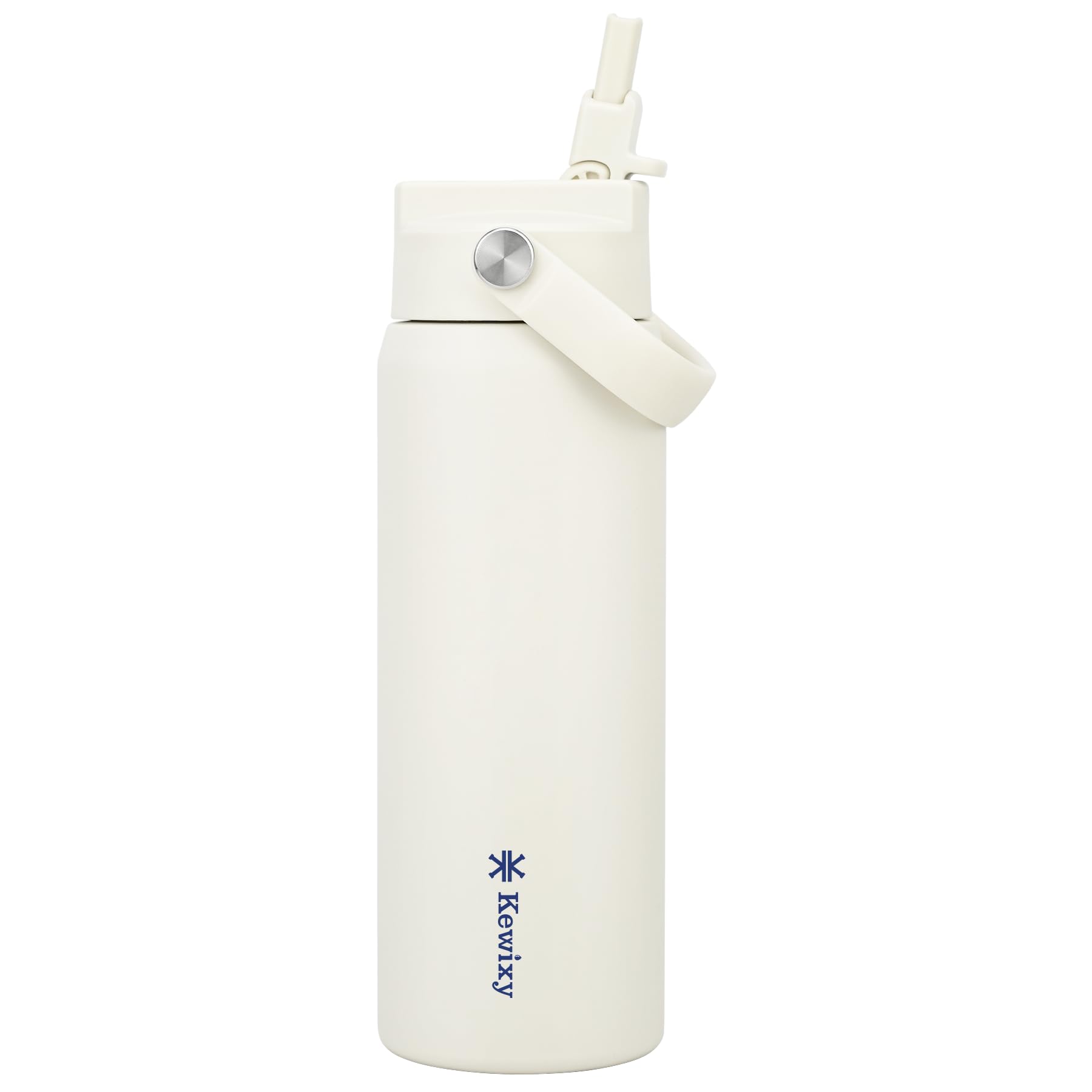 KEWIXY 710ml Insulated Water Bottle with Straw, Easy Slide Lid, Leak Proof, Keep Cold 24H, Vacuum Insulated Tumbler, Metal Stainless Steel with Handle, Soft Ivory