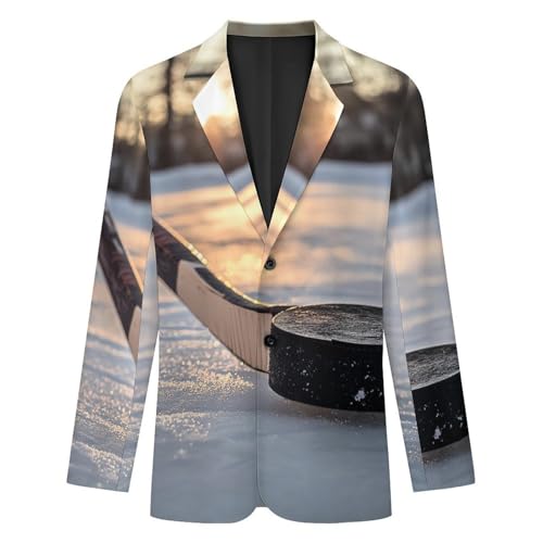 Hockey Puck And Stick Sliding Across The Ice Men's Suits Business Formal Suit Dress Print Jackets Casual Wedding Party Coat4