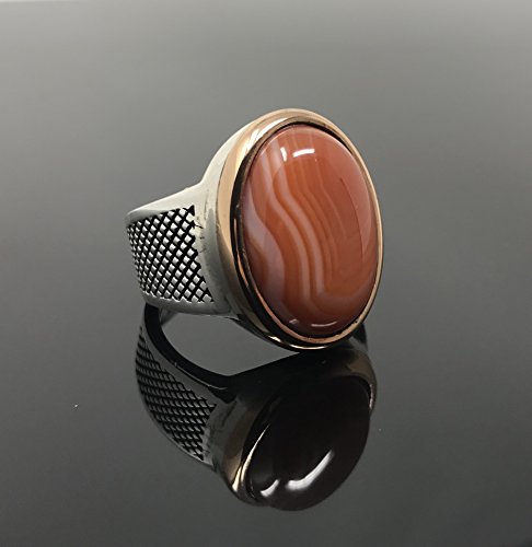 KAR 925K STERLING SILVER NATURAL VEINY AGATE Aqeeq MEN'S RING USA K32F3