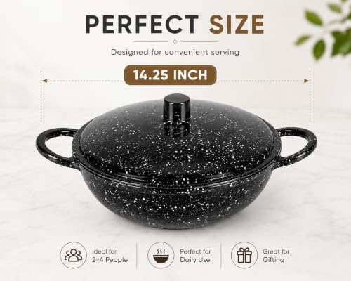 Image of Melvio By Malti Black Granite 1 Piece Serving Bowl with Lid | Melamine Dinnerware Set, Premium Dinner Set Crockery Plates Bowls Tableware for Home Dining Kitchen