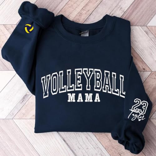 Custom Embroidered Volleyball Mama Sweatshirt, Personalized Volleyball Mom Sweatshirt, Volley Ball Senior Mom Sweatshirts for Women, Name on Sleeve, Sport Moms Graduation Game Day Gifts2