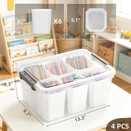 Image of Citylife 17QT 4-Pack Clear Storage Bins with Lid 6 inserts Stackable