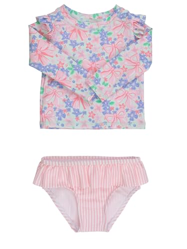 Image of RuffleButts Baby Girls Modern Skirted Rash Guard Bikini - UPF 50+ Sun Protection Swimsuit