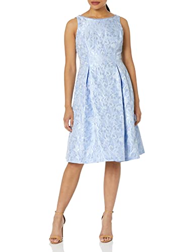 Adrianna Papell Women's Pearl Trimmed Jacquard Dress, Elegant Sky Multi, 12