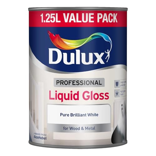 Dulux Professional Liquid Gloss Paint Pure Brilliant White High Gloss Finish for Wood & Metal Durable Interior & Exterior Trim Paint Smooth Flowing Application Value Pack 1.25L