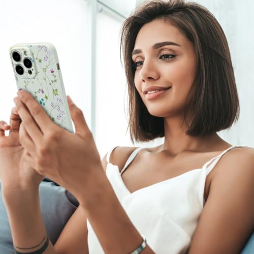 Image of RALEAVO Floral Case for iPhone 16 Pro Max, Flower Branch Pattern Design Cute Cover Case for Girls Women Slim Thin Soft Silicone Shockproof Anti-Slip Phone Case for iPhone 16 Pro Max (6.9 inch),Green | for iPhone 16 Pro Max Case with Cute Flower Branch Pattern Design,Pretty Case for Girls Women,Soft Silicone Shockproof Cover