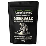 GreenValence Sal Marinho Tradicional – 100% Natürliches grobes Meersalz aus der Algarve, Handgeerntet, Unraffiniert, Reich an Mineralien, Ohne Zusätze, Premium Gourmet Salz für Küche & Grill (500g)
