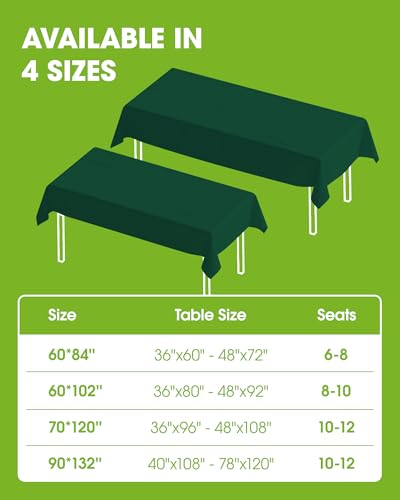 Image of Pureegg Polyester Tablecloth 60 inch x 84 inch Reusable & Washable Hunter Green | Durable, RectangleTable Cloth , for Outdoor Party, Picnic, Wedding, Banquet, Birthday
