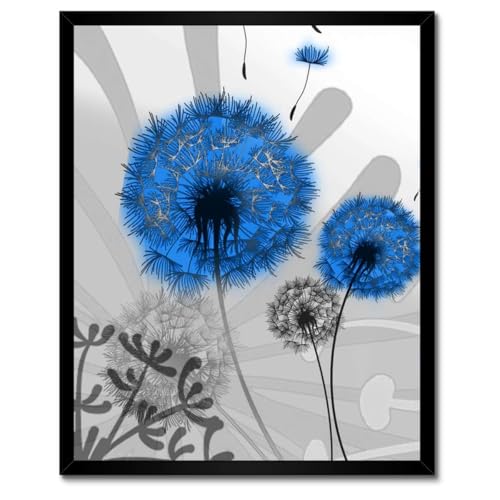 Poster pissenlits bleus dans un cadre blanc 40x50 cm décoration murale salon
