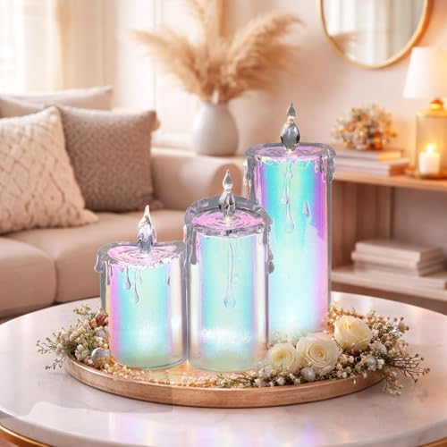 Bougies LED holographiques MOMENTS IN TIME lot de 3 en acrylique pailleté sans pile