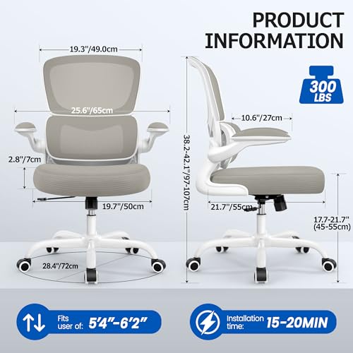 Image of ALLGOD Office Chair Ergonomic Desk Chair, Breathable Mesh Desk Chair Comfy with Lumbar Support, Flip-up Armrests, Computer Chairs Comfortable for Home, Office, Work, Standard, 300Lbs