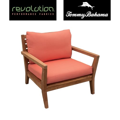 Image of Tommy Bahama Sunbrella Fabric 1-Piece Outdoor Knife Edge Deep Seat Lounge Chair Seat and Back Cushion Set, Bamboo Bay Mango