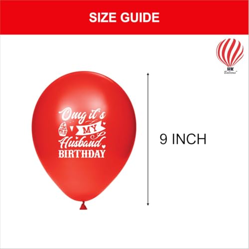 Image of HK Balloons Surprise Party Balloons For Husbund Birthday Decoration Kit For Husband OMG It's My Husband's Birthday Balloons Pack Of 50Pcs Red & White Them