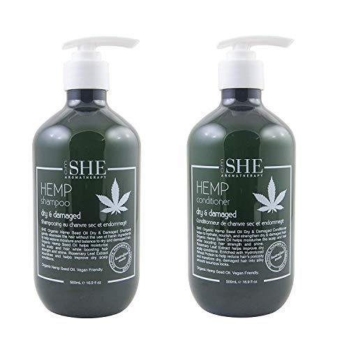 Om She AromaTherapy Organic Hemp Seed Oil Shampoo + Conditioner Dry & Damage Bundle -- Vegan Friendly, Australian Hair Careâ€¦