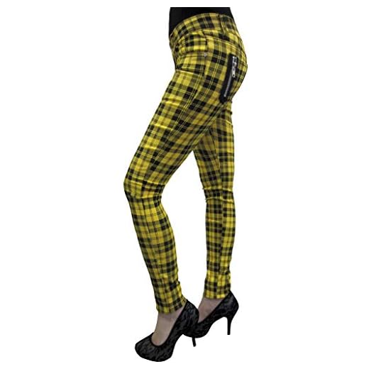 Banned Emo Punk Tajta Rutiga Tartan Byxor Damer - Gul (36)