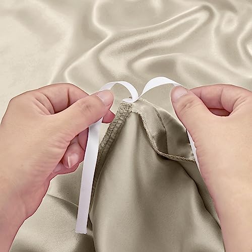 Image of Ersmak 6 Pieces Satin Duvet Cover King Size Luxury Silky Bedding Duvet Cover Set with 1 Soft Duvet Cover, 4 King Pillowcases and 1 Body Pillowcase, Sand