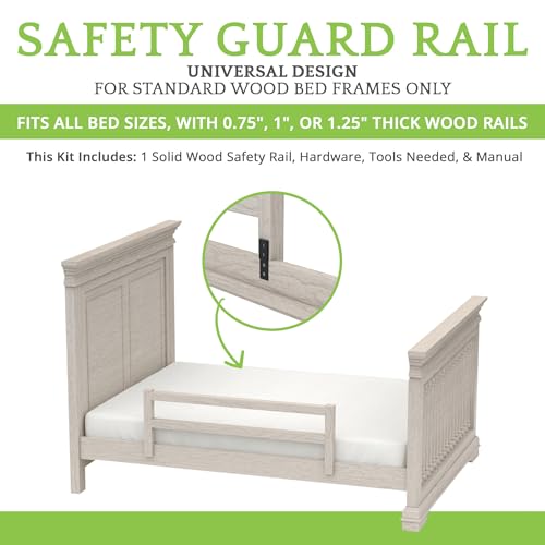 Image of Safety Guard Rail for Baby, Kids, and Children - Solid Wood Safety Bed Rail for Toddlers - Easy Installation - Premium Protection for Bunk, Twin, Full, Queen and King Size Beds - (Antique White)