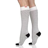 VIM & VIGR 30-40 mmHg Medical Grade Compression Socks for Women & Men (Cream & Black Pinstripe, Small/Medium (1))