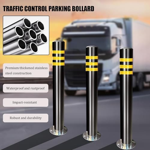 Generisch Reflektierender Parkpoller aus Edelstahl – 60 cm hoher Sicherheitspfosten für den Außenbereich mit Ankerbolzen, robuste Einfahrtsbarriere zur Verkehrsregelung u