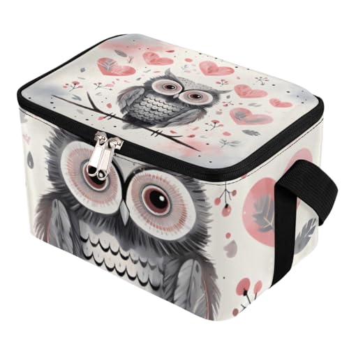 Lunch Bags for Women Men 9 Cans,Owl Valentine's Day Hot & Cold Food Delivery Bag Insulated Grocery Bag Insulated Lunch Box Cooler Bag for Office Work Picnic Beach