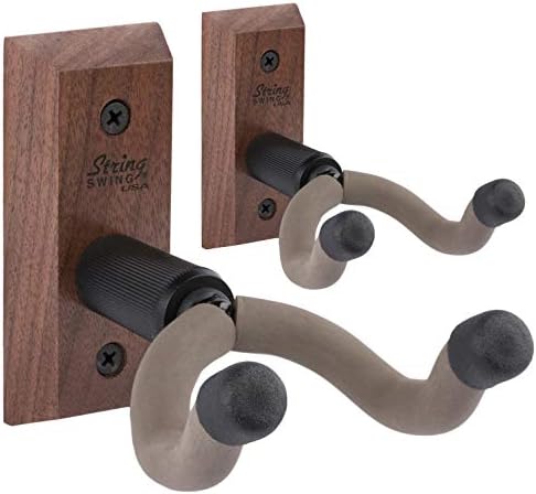 String Swing Guitar Hanger – Holder for Electrical Acoustic and Bass Guitars – Stand Equipment Dwelling or Studio Wall – Musical Devices Protected with out Exhausting Circumstances – Black Walnut Hardwood CC01K-BW 2-Pack