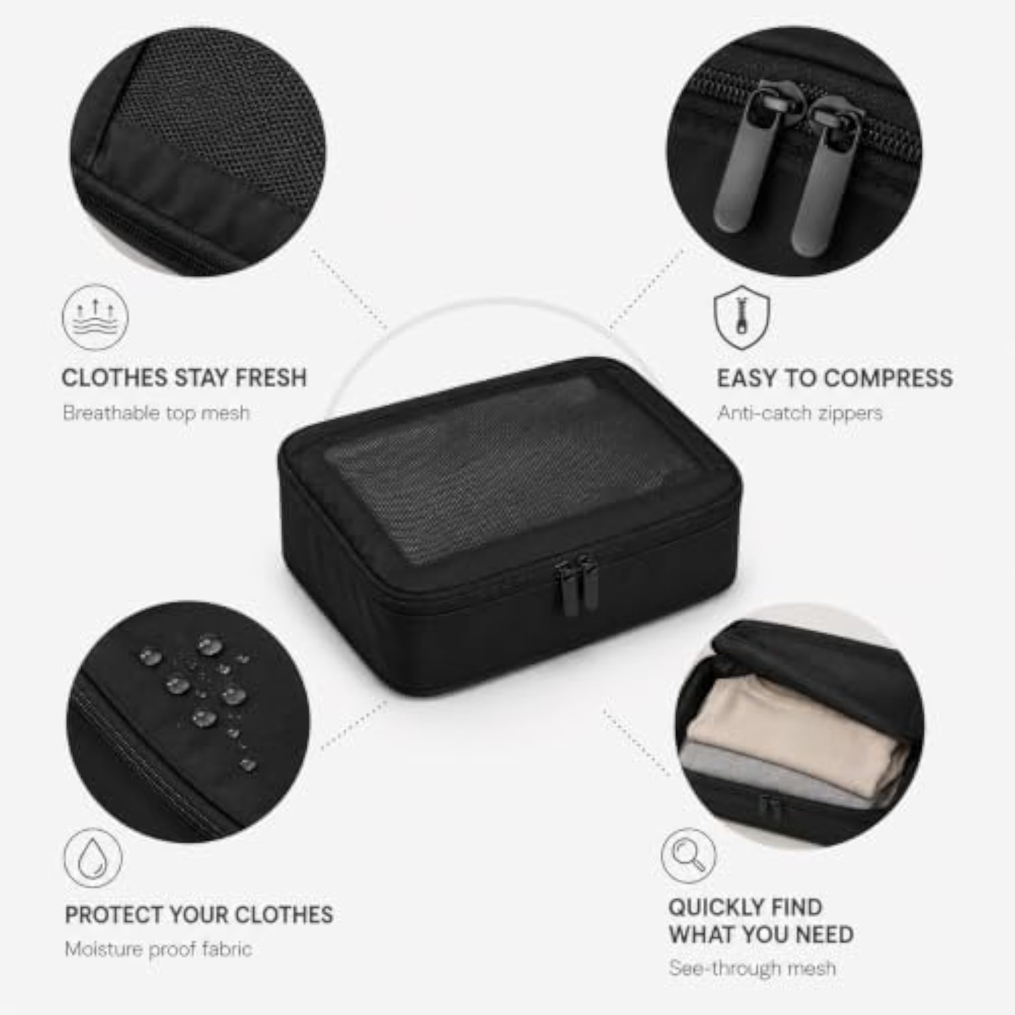 Compression Packing Cubes Set Nylon with Mesh Top (6 Piece)