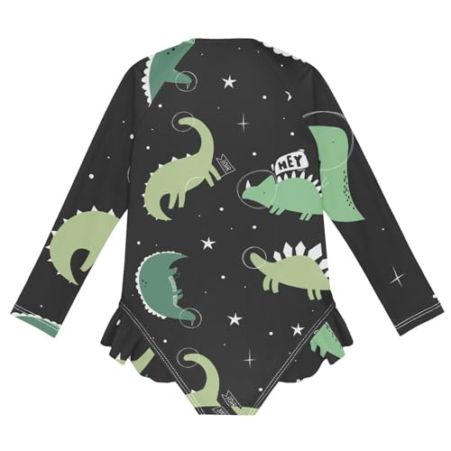 Girls One Piece Swimsuits Long Sleeve Swimsuit Zipper Bathing Suits Green Dinosaur Black Galaxy2